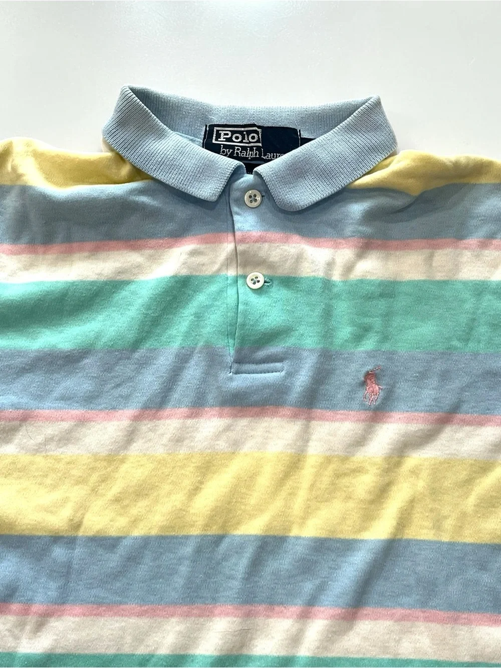 VINTAGE 80’s Colorblock Striped Pastel Polo by Ralph Lauren Made in USA sz M